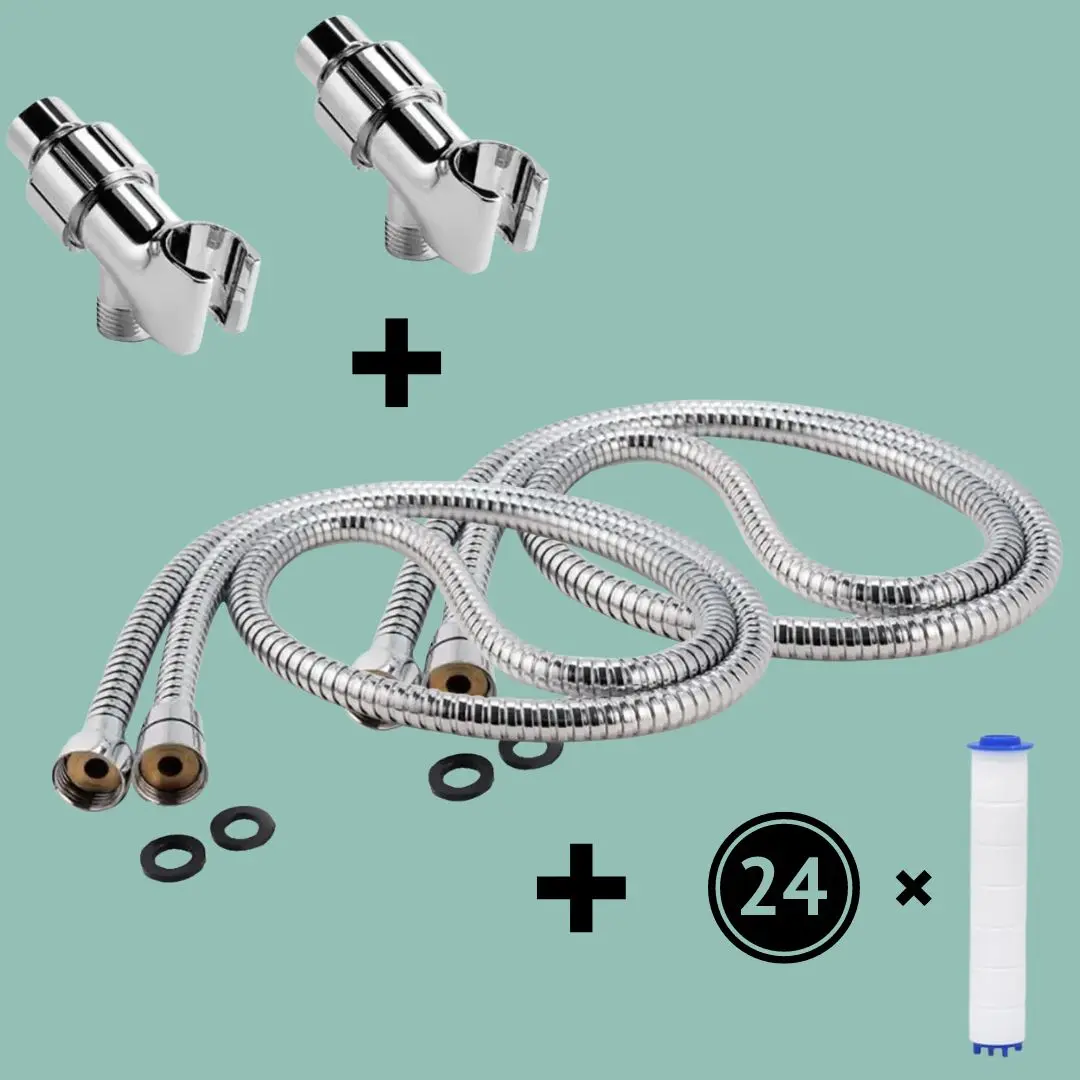 2 Shower hose + Holder + 24 Filters